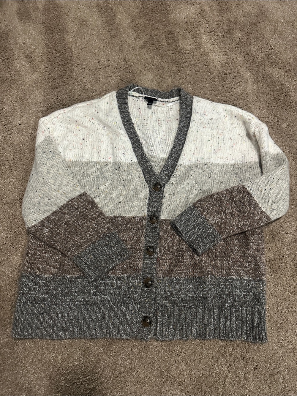 Torrid V-Neck Cardigan Sweater - Cream, Gray & Brown